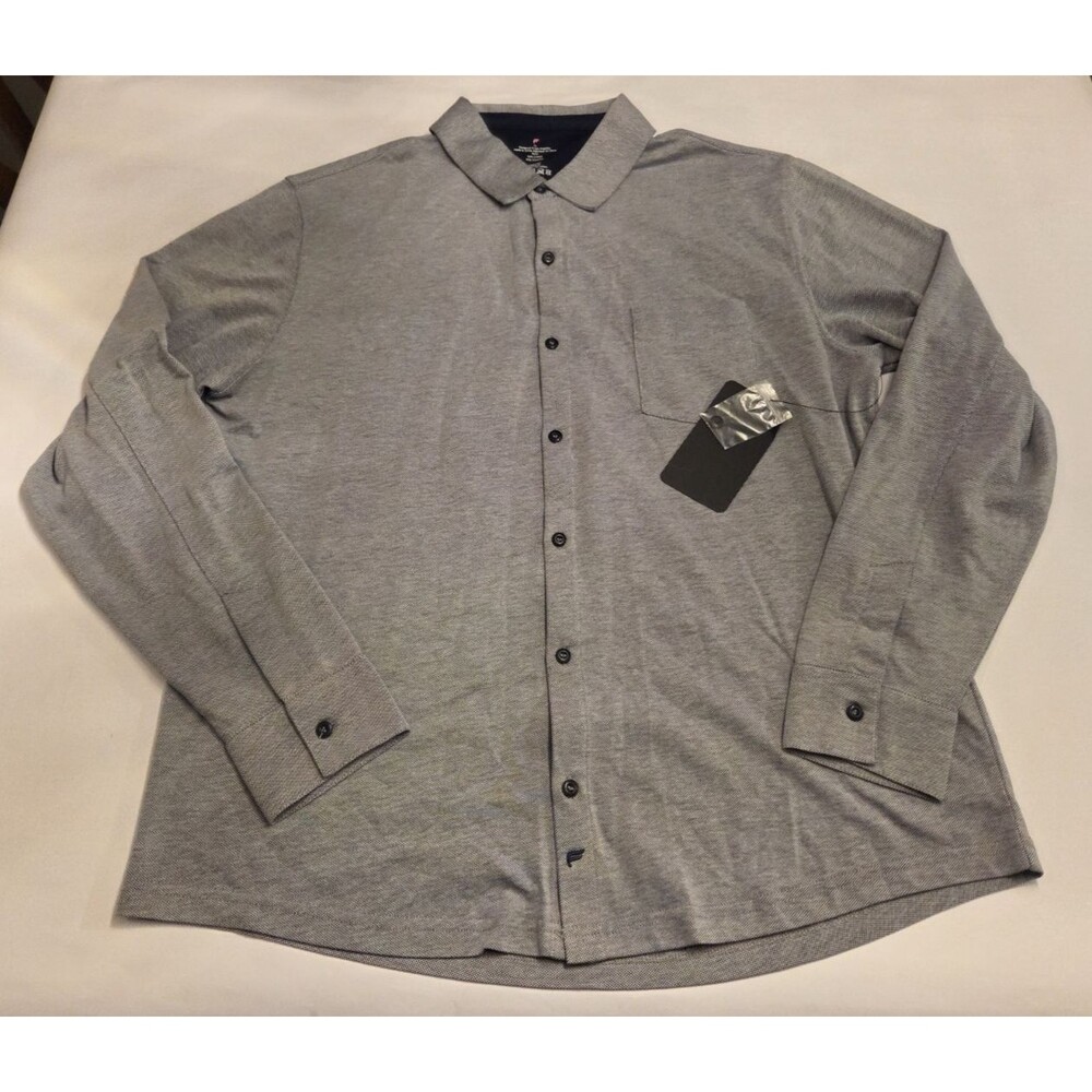 NWT Fabletics Dash Button Up Shirt Mens XL Gray Stretch Performance Golf Work